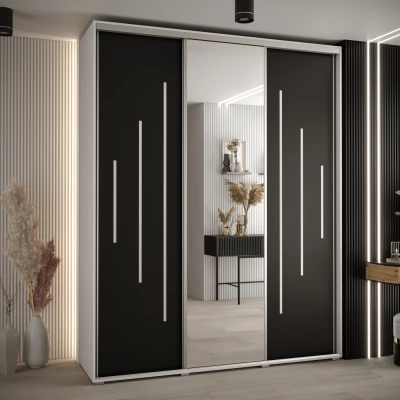 Šatní skříň ASIRI 13 - 200/45 cm, bílá / černá / stříbrná