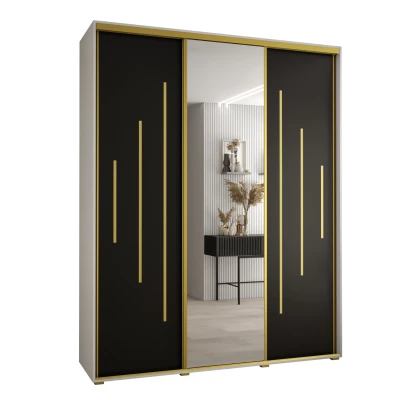 Šatní skříň ASIRI 13 - 200/45 cm, bílá / černá / zlatá