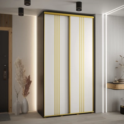 Šatní skříň ASIRI 6 - 130/45 cm, černá / bílá / zlatá