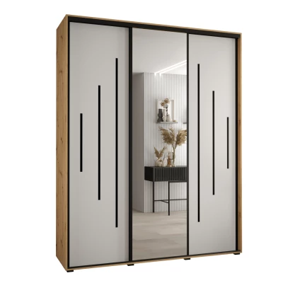 Šatní skříň ASIRI 13 - 200/45 cm, dub artisan / bílá / černá