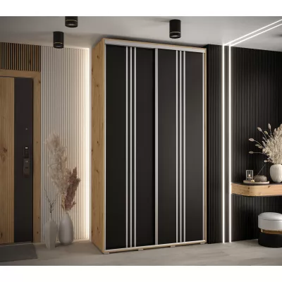 Šatní skříň ASIRI 6 - 140/60 cm, dub artisan / černá / stříbrná