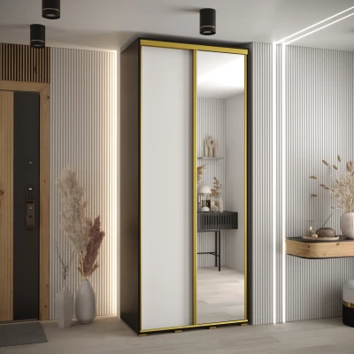 Šatní skříň ASIRI 3 - 120/45 cm, černá / bílá / zlatá