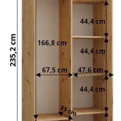 Šatní skříň ASIRI 3 - 120/45 cm, černá / bílá / stříbrná