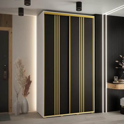 Šatní skříň ASIRI 6 - 140/60 cm, bílá / černá / zlatá