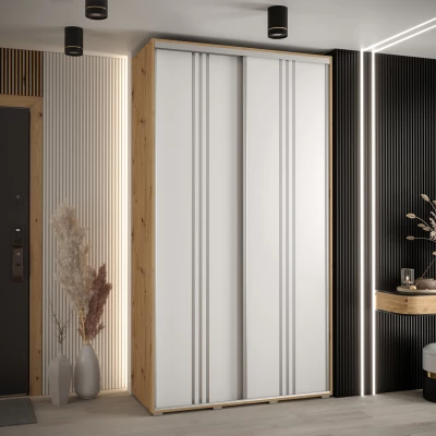 Šatní skříň ASIRI 6 - 140/45 cm, dub artisan / bílá / stříbrná