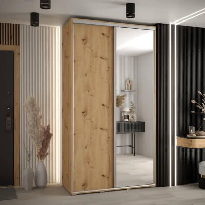 Šatní skříň ASIRI 3 - 130/45 cm, dub artisan / stříbrná