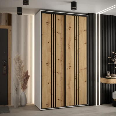 Šatní skříň ASIRI 6 - 140/45 cm, bílá / dub artisan / černá