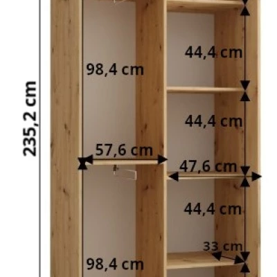 Šatní skříň ASIRI 12 - 110/45 cm, bílá / černá / černá