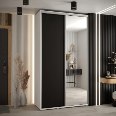 Šatní skříň ASIRI 3 - 130/45 cm, bílá / černá / stříbrná