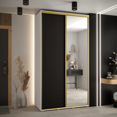 Šatní skříň ASIRI 3 - 140/45 cm, bílá / černá / zlatá