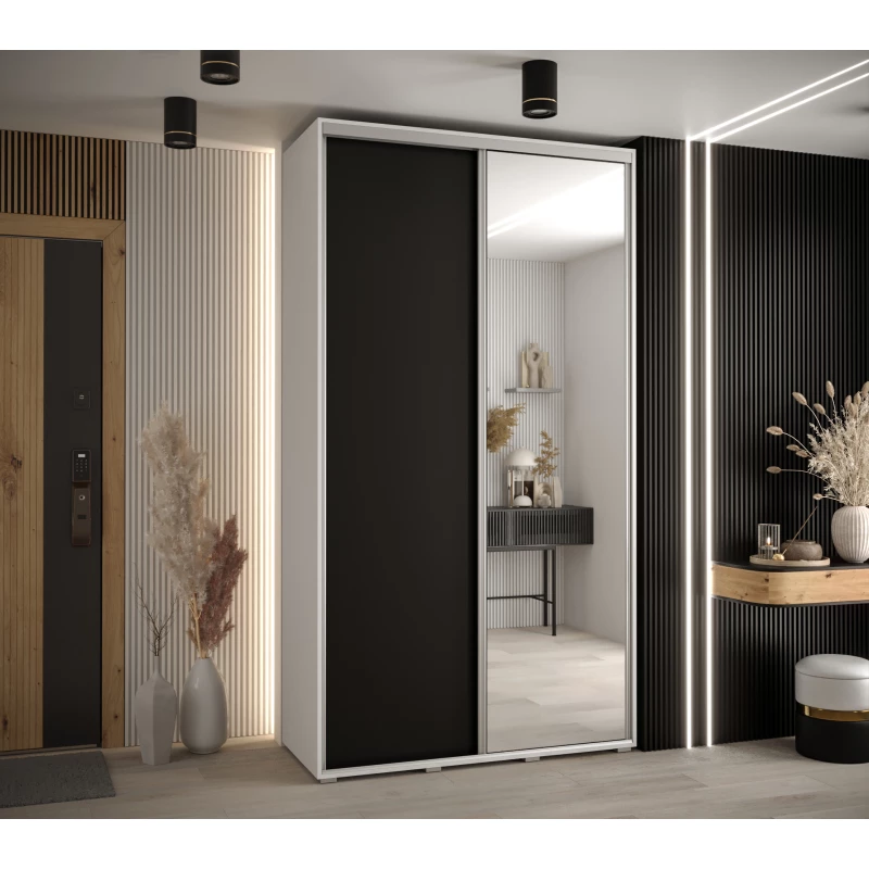 Šatní skříň ASIRI 3 - 140/45 cm, bílá / černá / stříbrná