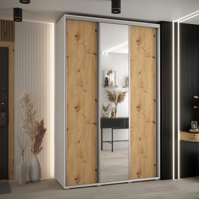 Šatní skříň ASIRI 3 - 150/45 cm, bílá / dub artisan / stříbrná