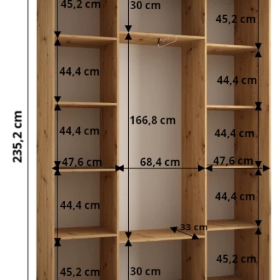 Šatní skříň ASIRI 3 - 170/45 cm, černá / bílá / zlatá
