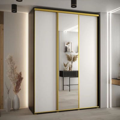 Šatní skříň ASIRI 3 - 180/45 cm, černá / bílá / zlatá