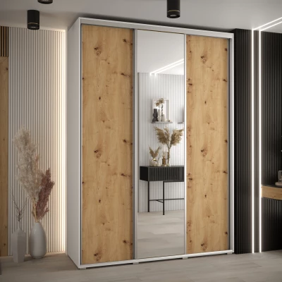 Šatní skříň ASIRI 3 - 180/45 cm, bílá / dub artisan / stříbrná