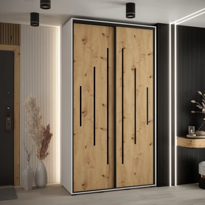 Šatní skříň ASIRI 12 - 130/45 cm, bílá / dub artisan / černá