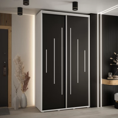 Šatní skříň ASIRI 12 - 140/45 cm, bílá / černá / stříbrná