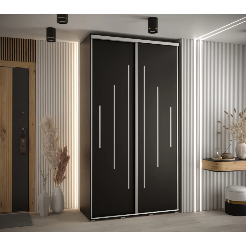 Šatní skříň ASIRI 12 - 140/45 cm, černá / stříbrná