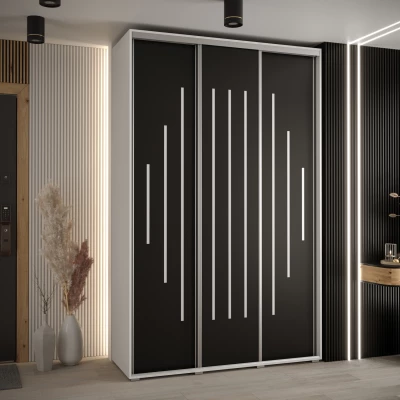 Šatní skříň ASIRI 12 - 150/45 cm, bílá / černá / stříbrná