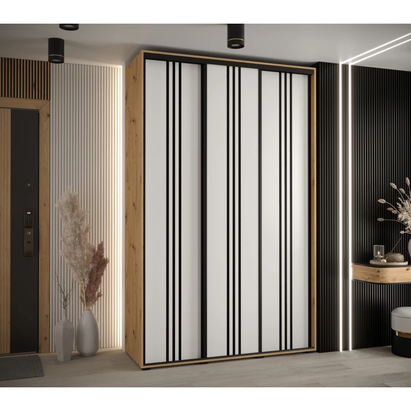 Šatní skříň ASIRI 6 - 150/60 cm, dub artisan / bílá / černá