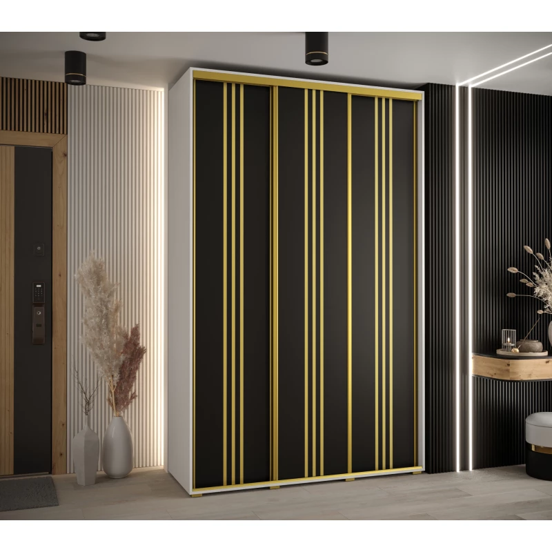 Šatní skříň ASIRI 6 - 150/60 cm, bílá / černá / zlatá