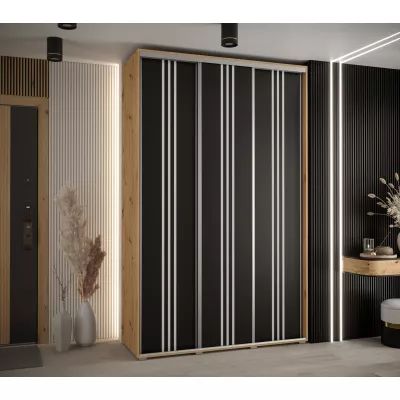 Šatní skříň ASIRI 6 - 150/45 cm, dub artisan / černá / stříbrná