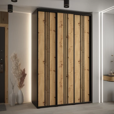 Šatní skříň ASIRI 6 - 160/60 cm, černá / dub artisan / černá