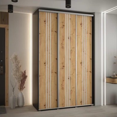 Šatní skříň ASIRI 6 - 160/45 cm, černá / dub artisan / stříbrná