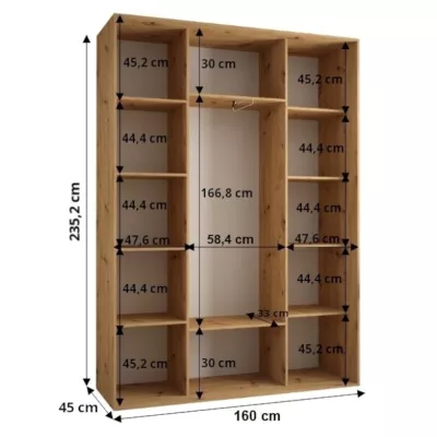 Šatní skříň ASIRI 12 - 160/45 cm, dub artisan / bílá / černá
