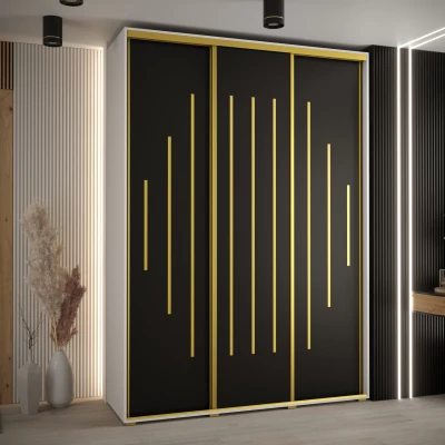 Šatní skříň ASIRI 12 - 170/45 cm, bílá / černá / zlatá