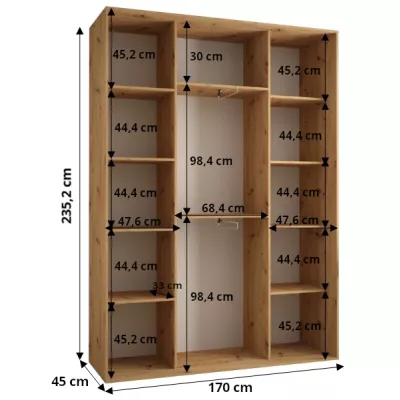 Šatní skříň ASIRI 12 - 170/45 cm, černá / bílá / zlatá