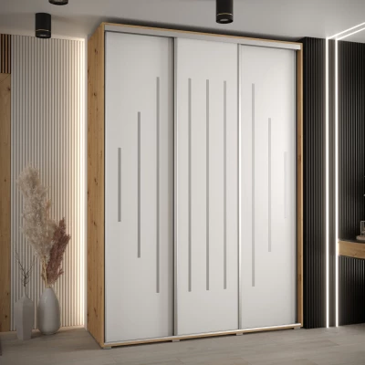 Šatní skříň ASIRI 12 - 170/45 cm, dub artisan / bílá / stříbrná