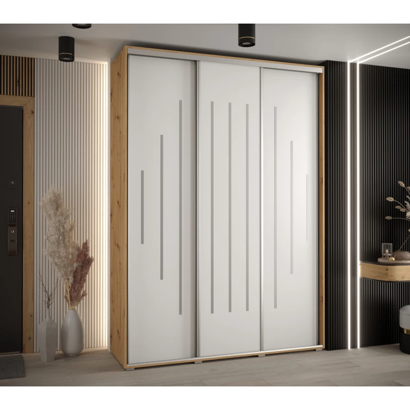 Šatní skříň ASIRI 12 - 170/45 cm, dub artisan / bílá / stříbrná