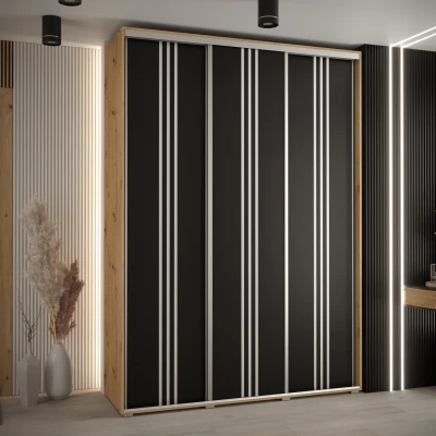Šatní skříň ASIRI 6 - 170/60 cm, dub artisan / černá / stříbrná