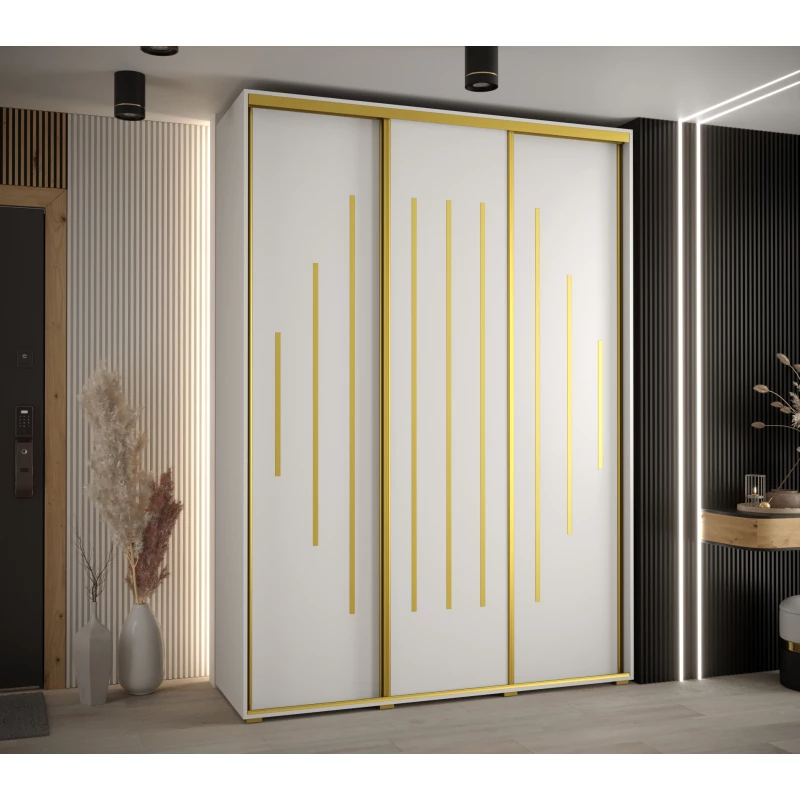 Šatní skříň ASIRI 12 - 180/45 cm, bílá / zlatá