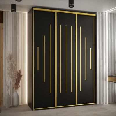 Šatní skříň ASIRI 12 - 180/45 cm, černá / zlatá
