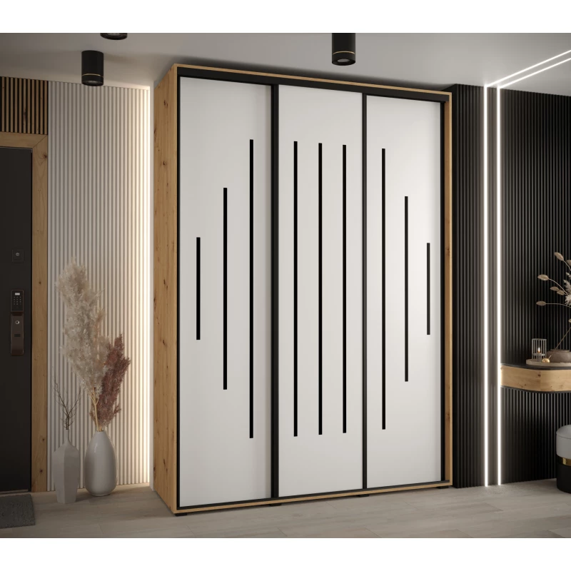 Šatní skříň ASIRI 12 - 180/45 cm, dub artisan / bílá / černá