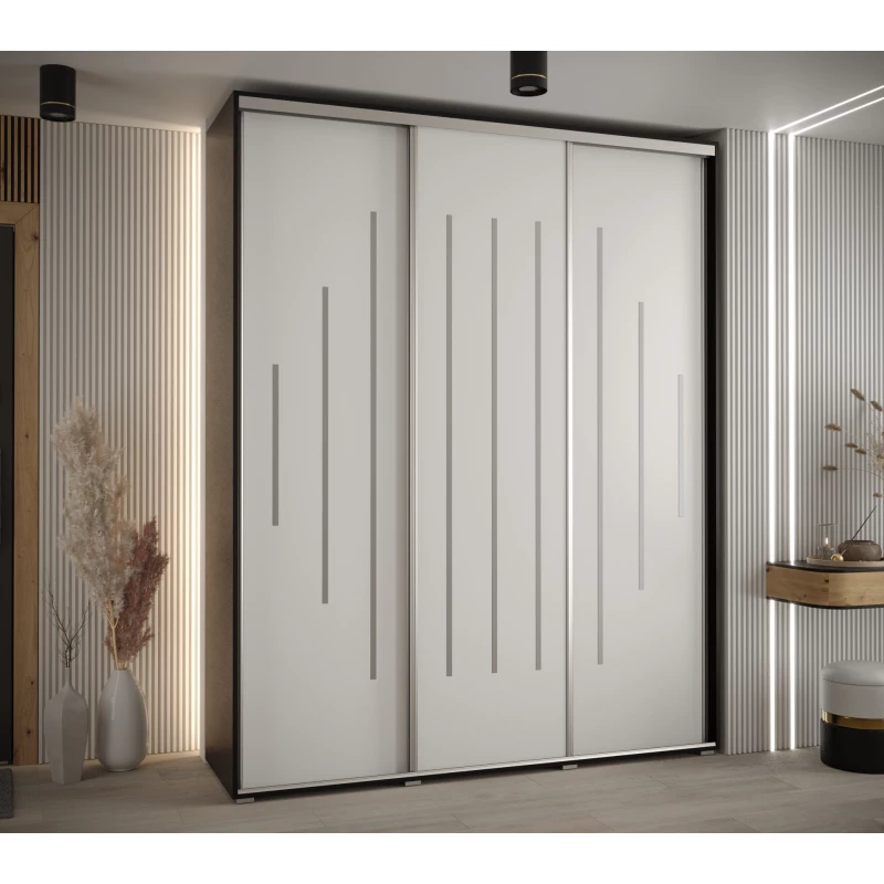 Šatní skříň ASIRI 12 - 190/45 cm, černá / bílá / stříbrná