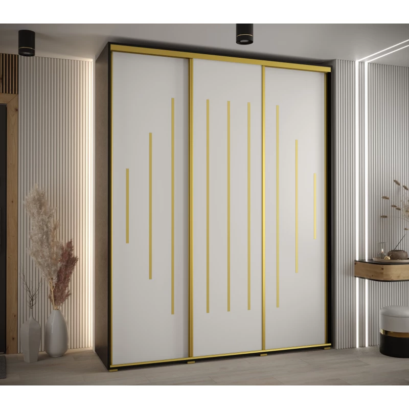 Šatní skříň ASIRI 12 - 190/45 cm, černá / bílá / zlatá