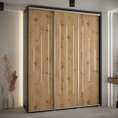 Šatní skříň ASIRI 12 - 190/45 cm, černá / dub artisan / stříbrná