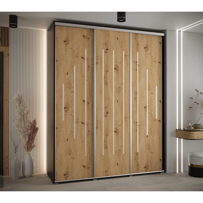 Šatní skříň ASIRI 12 - 190/45 cm, černá / dub artisan / stříbrná