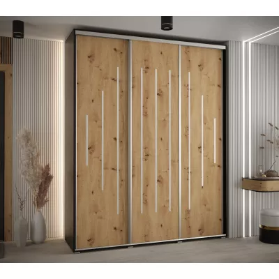 Šatní skříň ASIRI 12 - 190/45 cm, černá / dub artisan / stříbrná