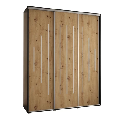 Šatní skříň ASIRI 12 - 190/45 cm, černá / dub artisan / stříbrná