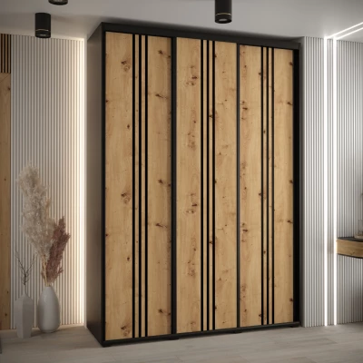 Šatní skříň ASIRI 6 - 170/45 cm, černá / dub artisan / černá