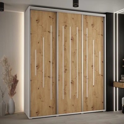 Šatní skříň ASIRI 12 - 200/45 cm, bílá / dub artisan / stříbrná