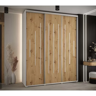 Šatní skříň ASIRI 12 - 200/45 cm, bílá / dub artisan / stříbrná