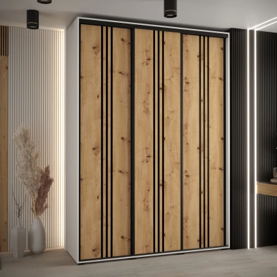 Šatní skříň ASIRI 6 - 170/45 cm, bílá / dub artisan / černá