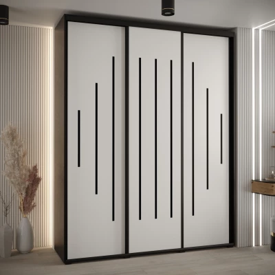 Šatní skříň ASIRI 12 - 200/45 cm, černá / bílá / černá