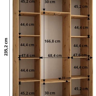 Šatní skříň ASIRI 6 - 170/45 cm, černá / bílá / stříbrná