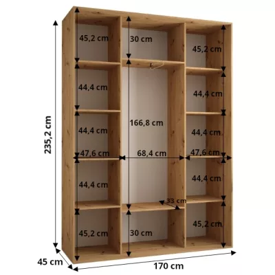 Šatní skříň ASIRI 6 - 170/45 cm, černá / bílá / stříbrná